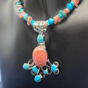 Blue sleeping beauty turquoise beaded necklace with large turquoise pendant